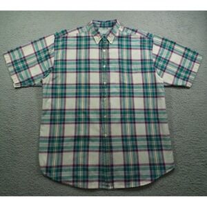 Vintage American Eagle Shirt Mens Size XL Green Plaid Button Down Short Sleeve